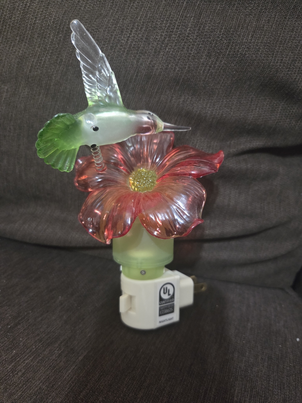 Cracker Barrel Pink Flower Hummingbird Night Light with Green